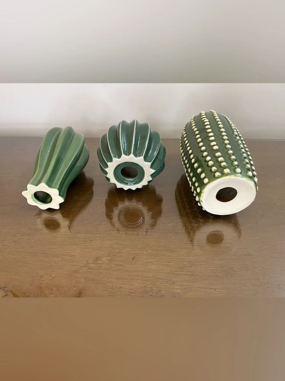 Ikea SJÄLSLIGT Ceramic Green Cactus Succulent Figures Shelf Plants Set Of 3 NIB